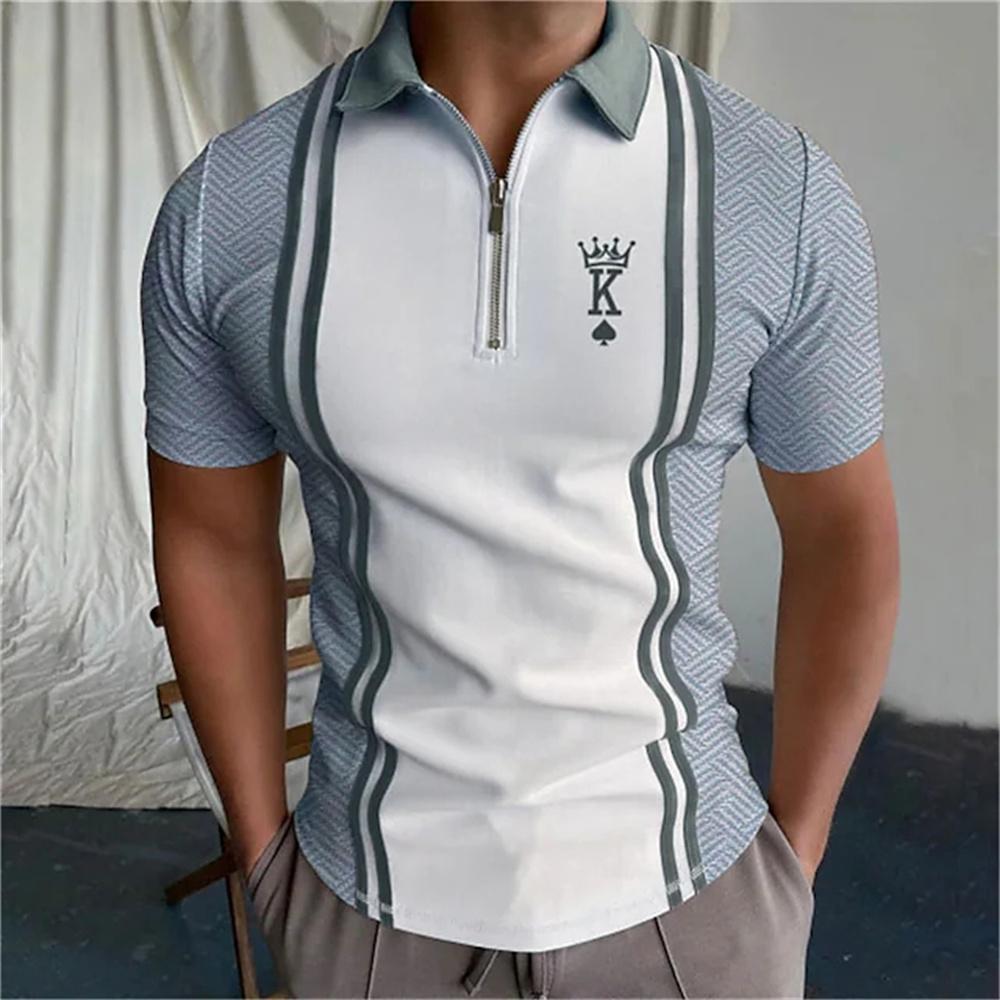 New men's polo shirt, summer striped short sleeved T-shirt, business button casual T-shirt, fashionable polo T-shirt, men's clothing