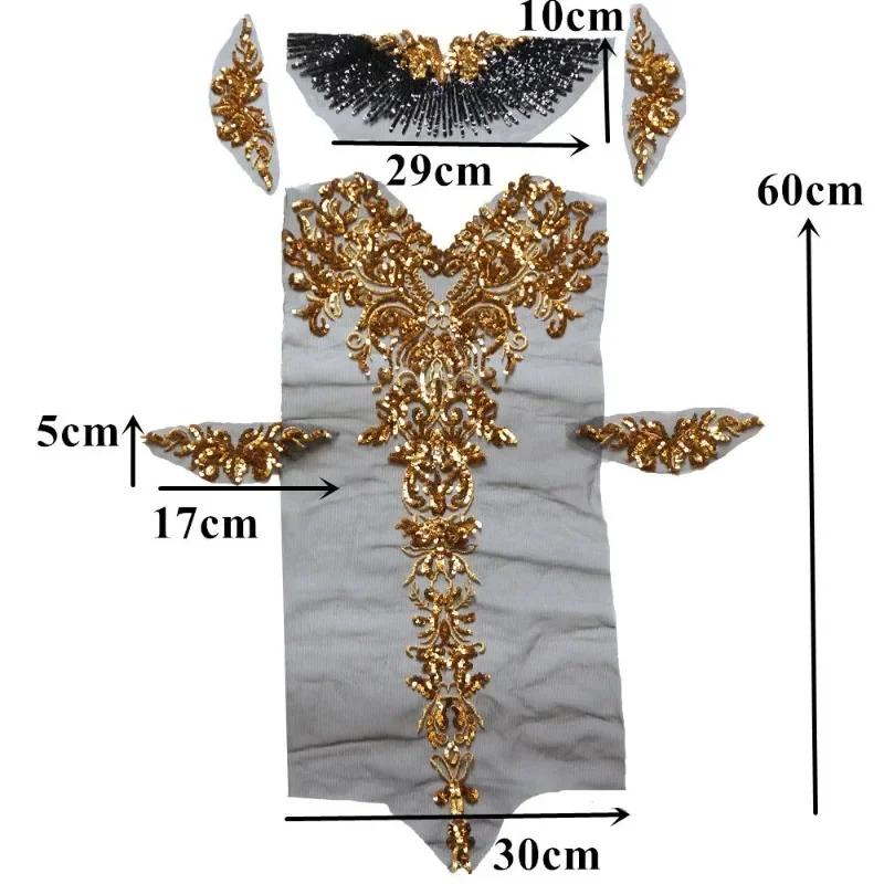 1 Set Black Tulle Sequin Embroidery Lace Fabric Tassel Royal Noble Wedding Gown Applique Patch Collar Dress DIY