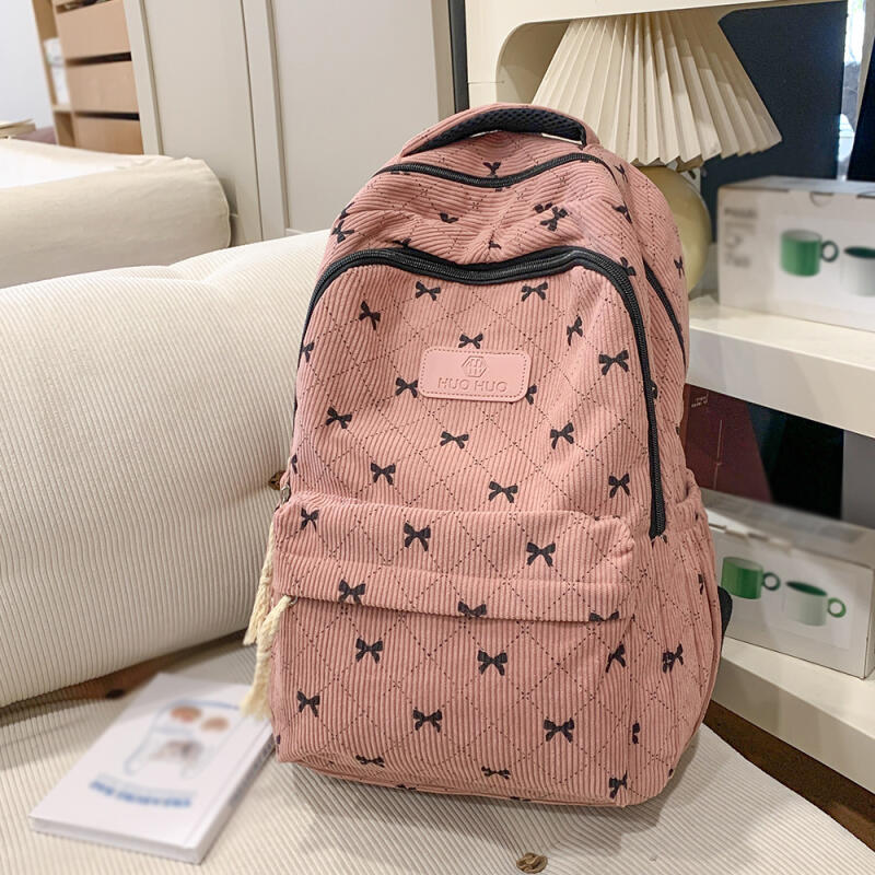 Rucksack Cord Schultasche Schleife bedruckt Leichtgewicht Großes Fassungsvermögen Reise-Rucksack