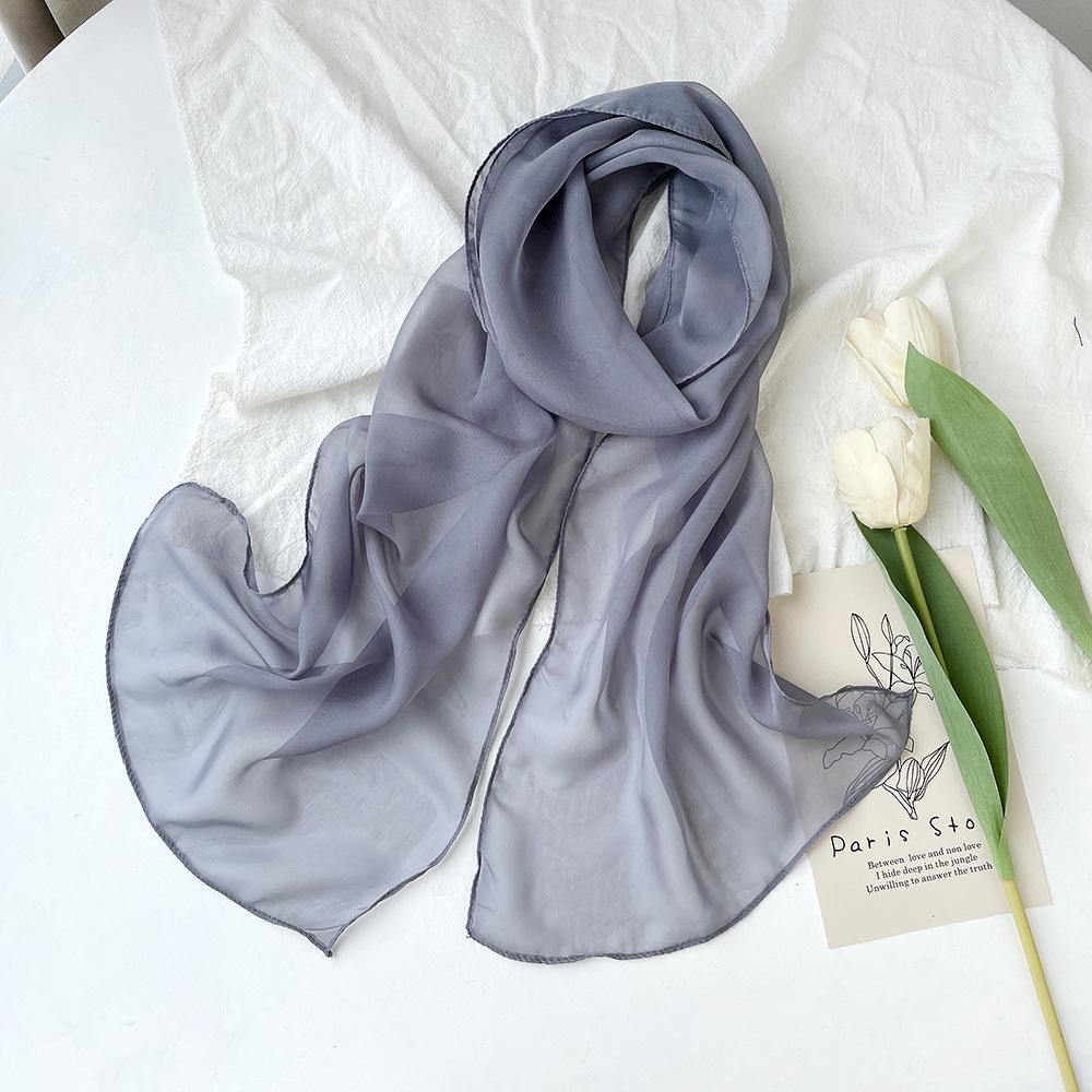 Summer solid color chiffon square scarf silk scarf women's neck sunscreen thin high-end simple plain shawl scarf