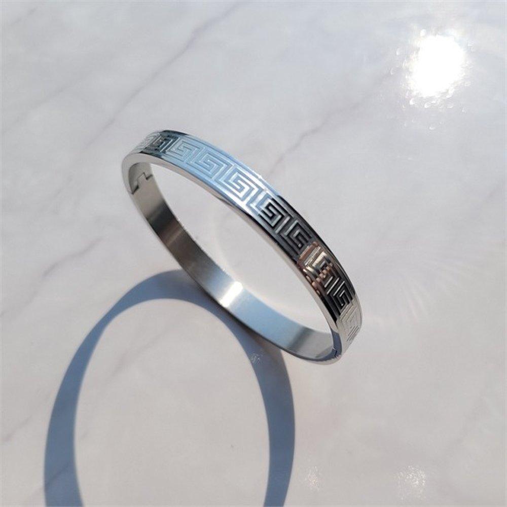 [Noblen] Surgical Steel Patterned Silver Bangle Men's Bracelet (8763944)