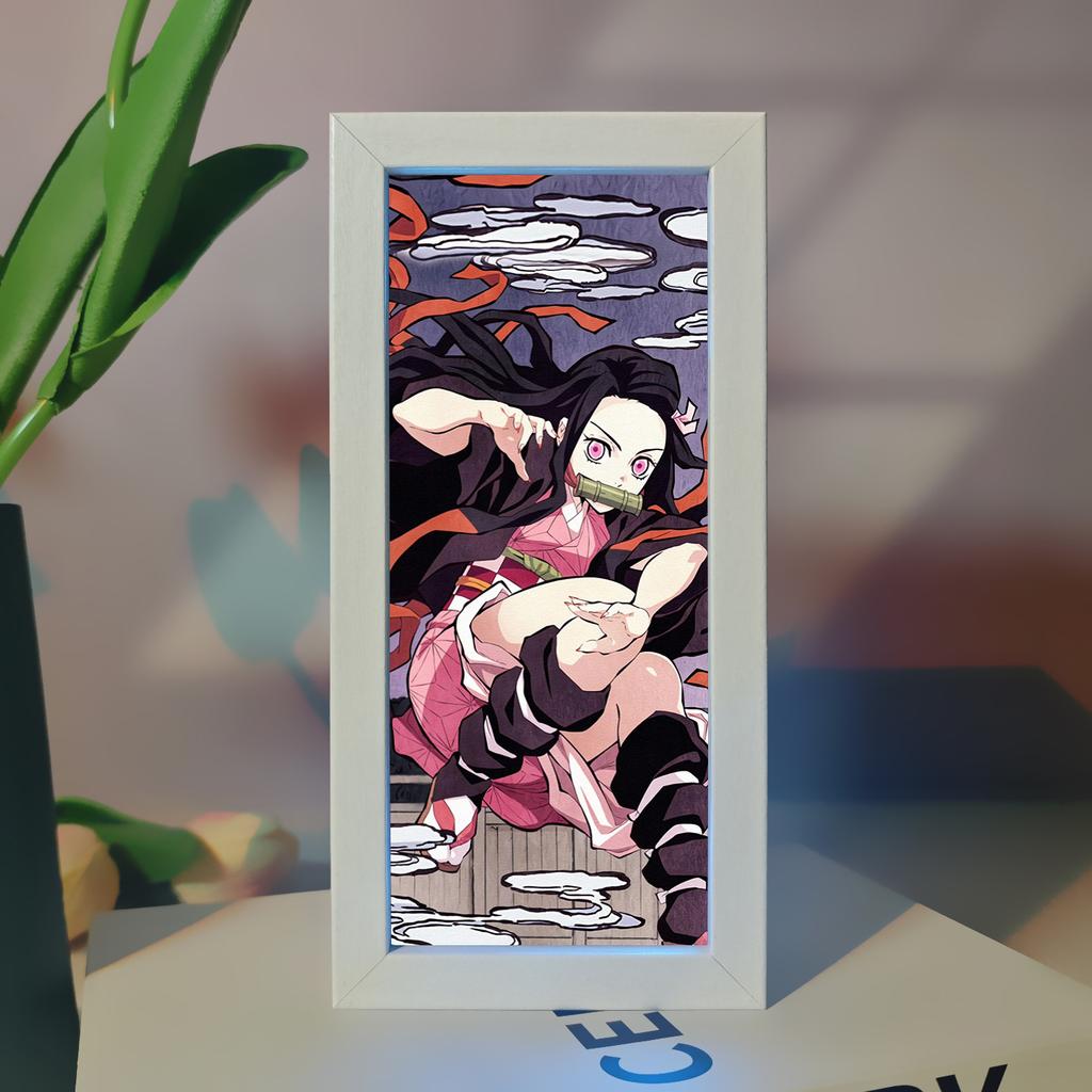 Demon Slayer Picture Frame Night Light Bedside Table Decor Nezuko Anime Peripheral Figures Ornaments Cartoon Lamp Birthday Gifts