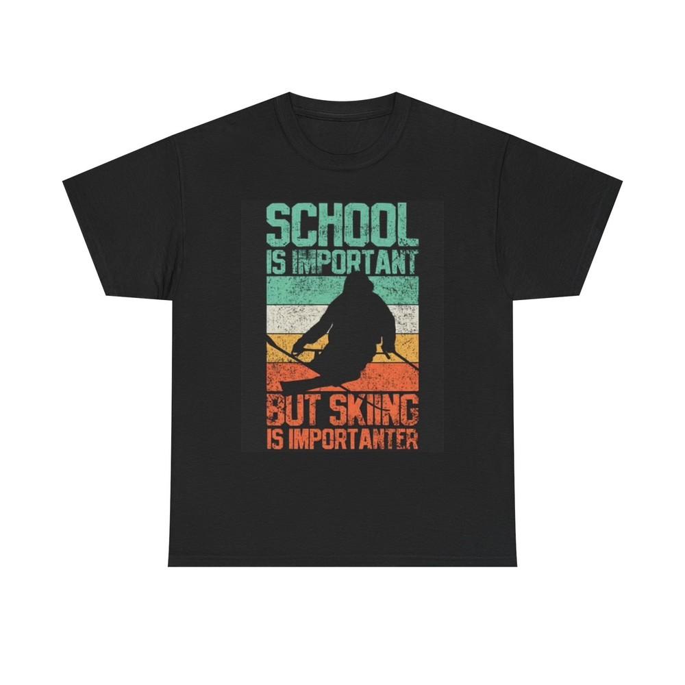 Skiing Graphic T Shirt Retro Funny School Snow Boarding Unisex Heavy Cotton Tee Unisex T-Shirt M