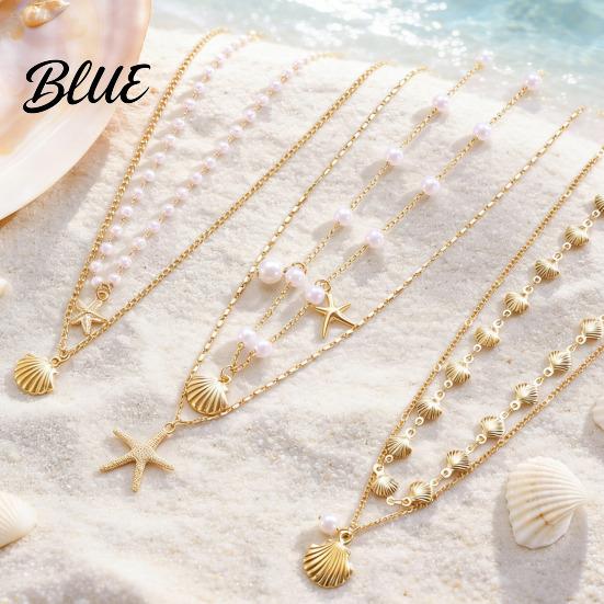 Layered Necklace Double Layer Shell Pendant Lightweight Hypoallergenic Women Faux