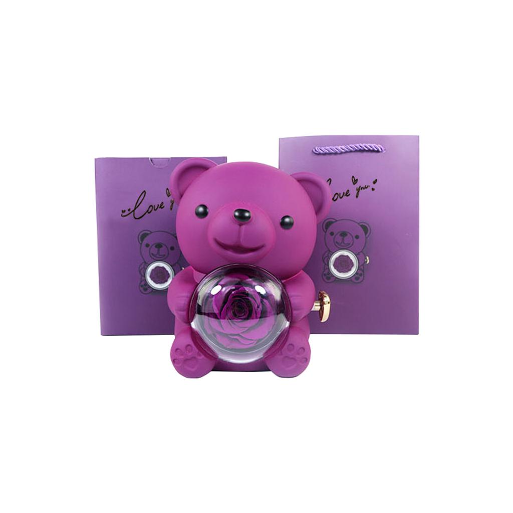 Romance Bear Box With Preserved Rose Elegant For Valentines' Day Mother's Day Weddings Anniversaries Various Color Romance Box