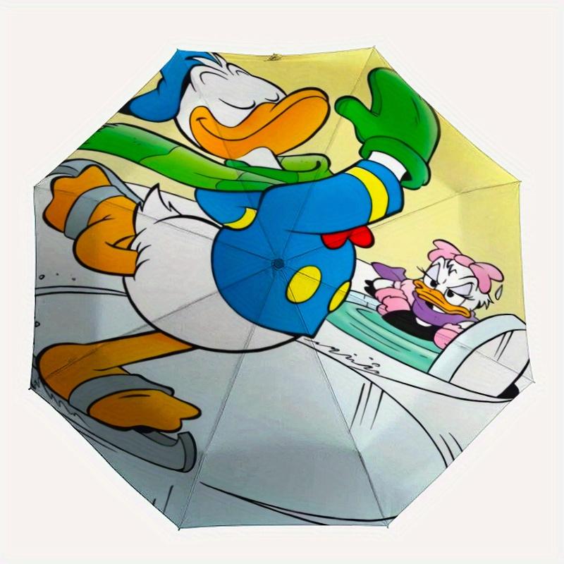 Donald Duck Ice Skating Cartoon Umbrella, Portable 3-Fold Compact Umbrella, Suitable for Camping, Hiking and Travel, Ideal Easter Birthday G