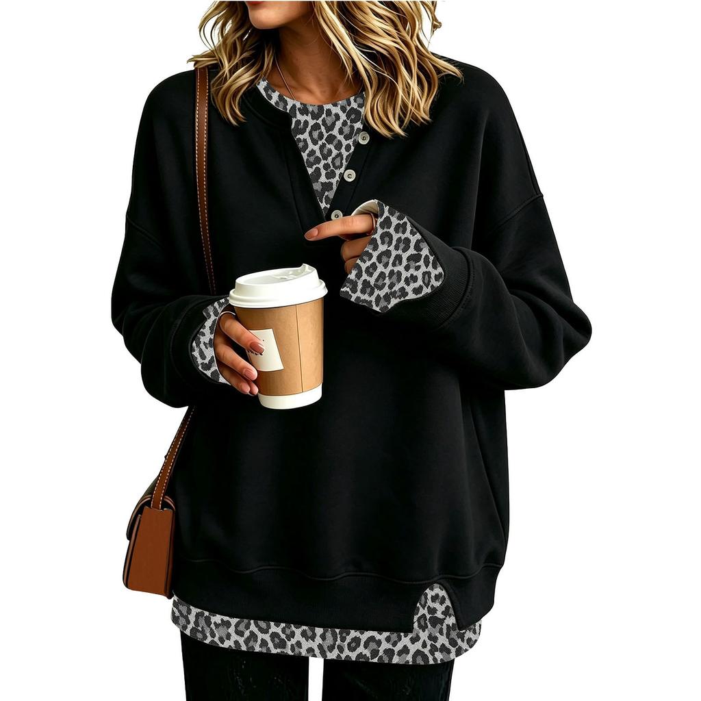Damen Lässiger Zweiteiler mit Print Langarm Lockerer Schnitt Sweatshirt