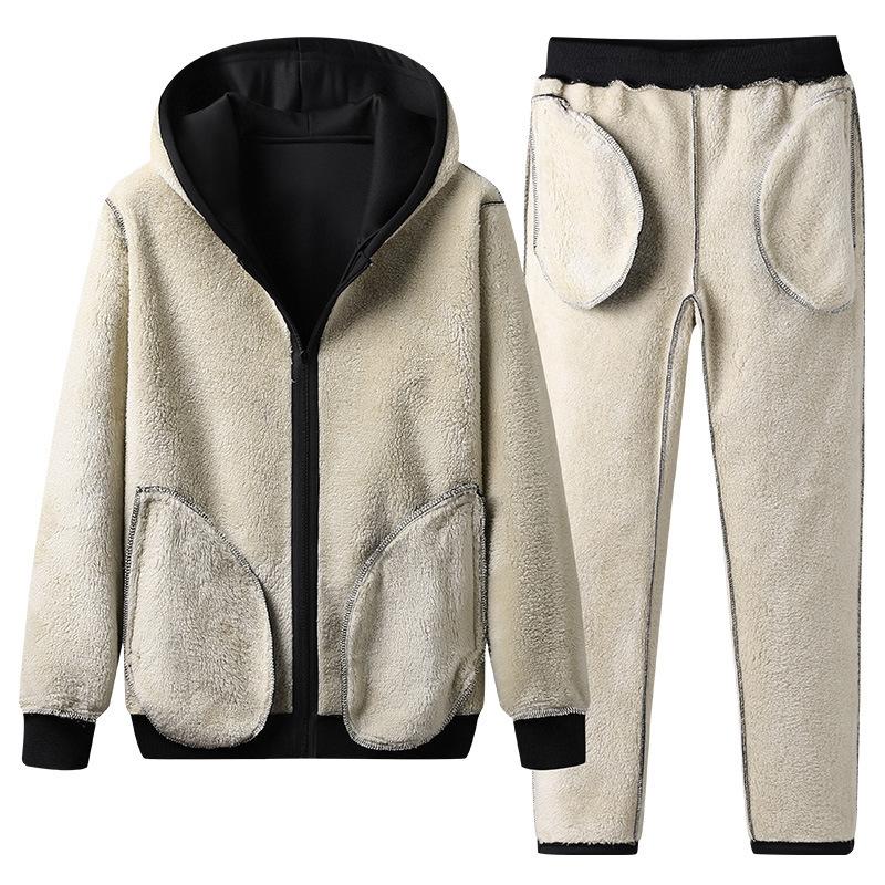 Sweatshirt Suit Large Size Winter Warm Hooded Casual Suit Men's Sherpa Sports Suit Suitable for Minus 20 Degrees Celsius