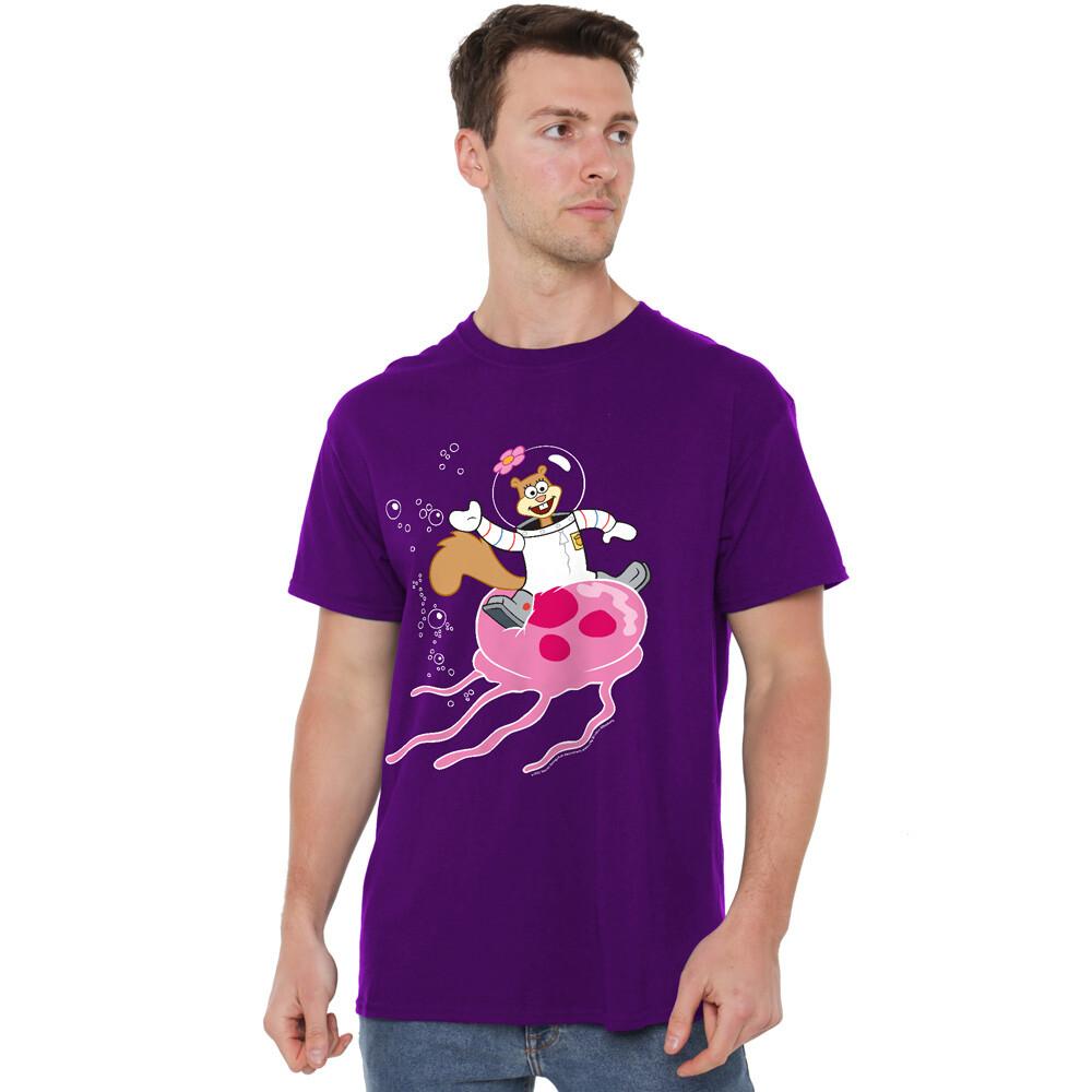 Spongebob Sandy Rides The Jellyfish T-Shirt S-2XL Purple M