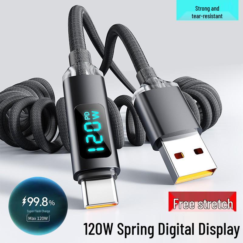 Retractable 6A Fast Charging Cable for Huawei, VIVO, Honor, OPPO - Intelligent Digital Display