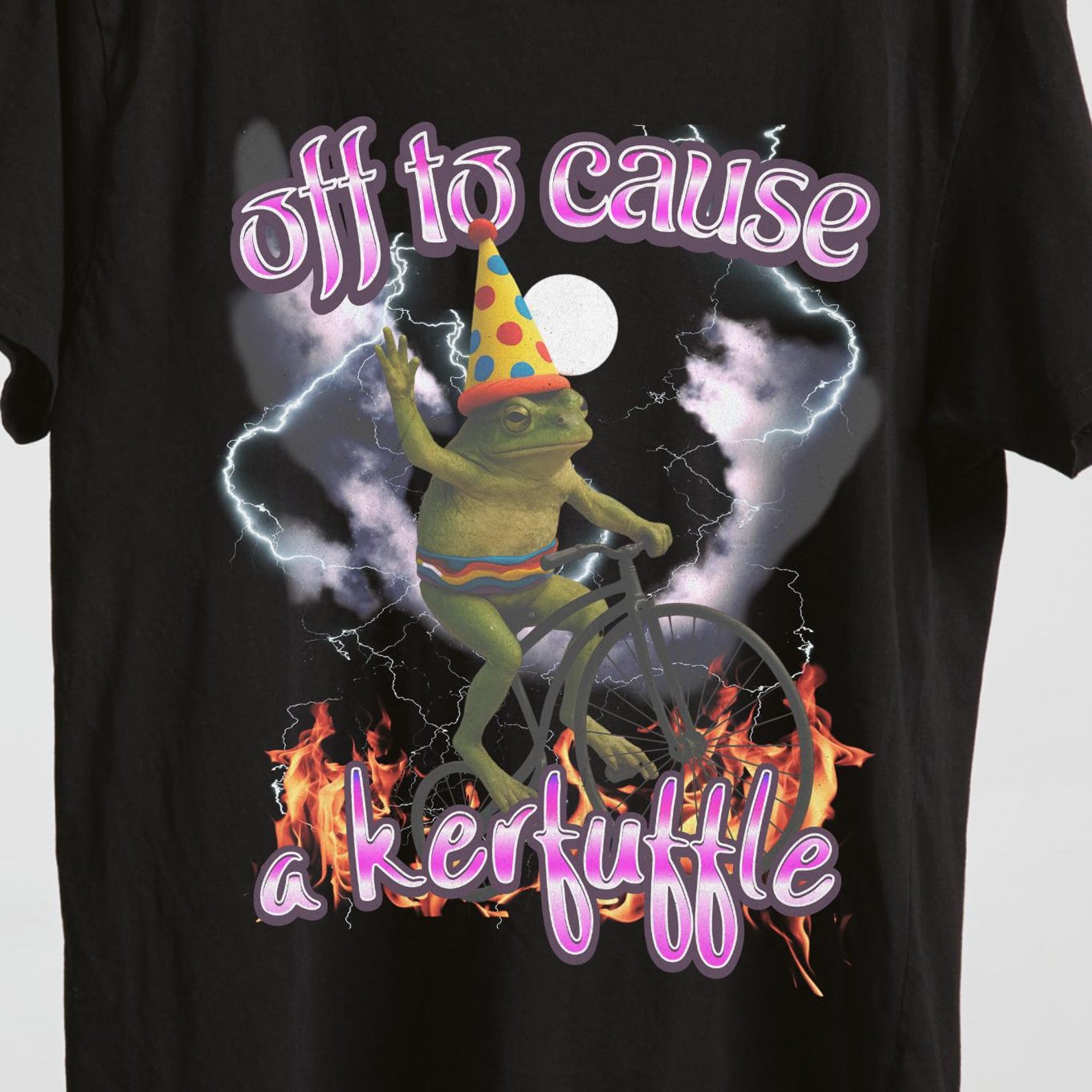 Chaotic Frog on Bike Shirt – Funny Meme Graphic Tee S