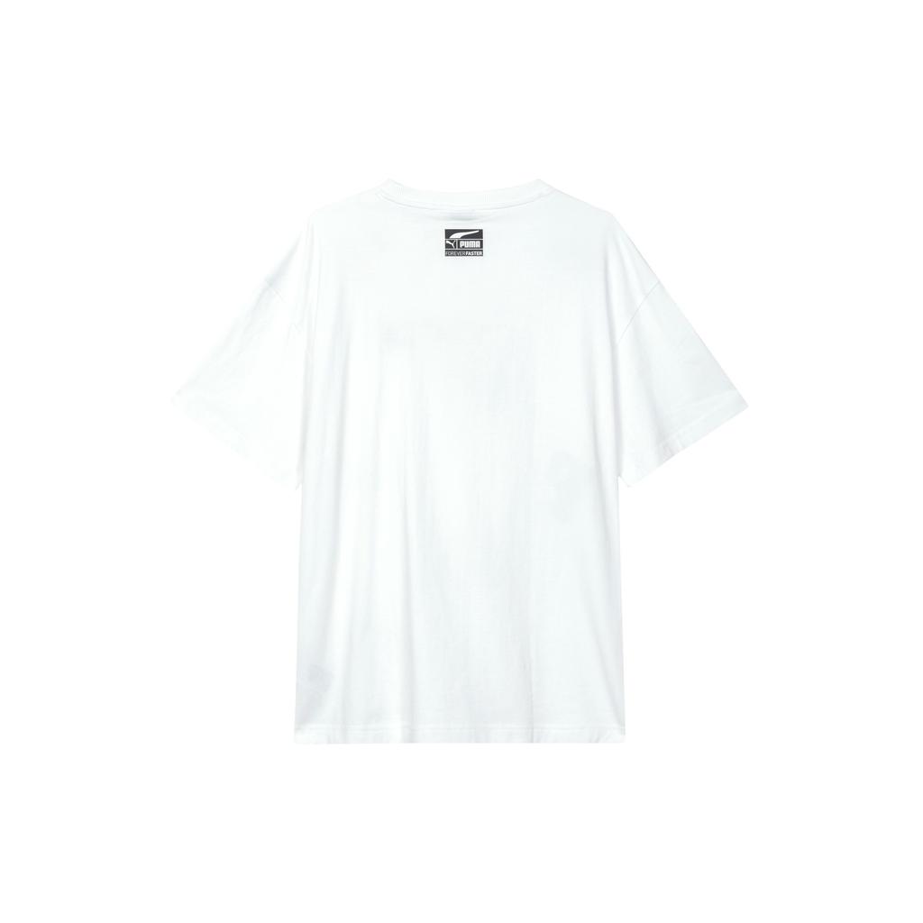 Puma Logo Print Round Neck Short Sleeve T-Shirt Unisex Tops White 623248-02