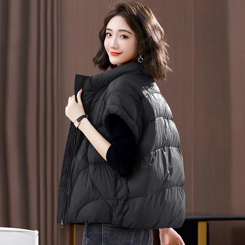 Korean Women's Vest Puffer Jacket Casual Parkas Round Neck Down Cotton Vest Loose-fit Slim Female Warm Snow Wear Top