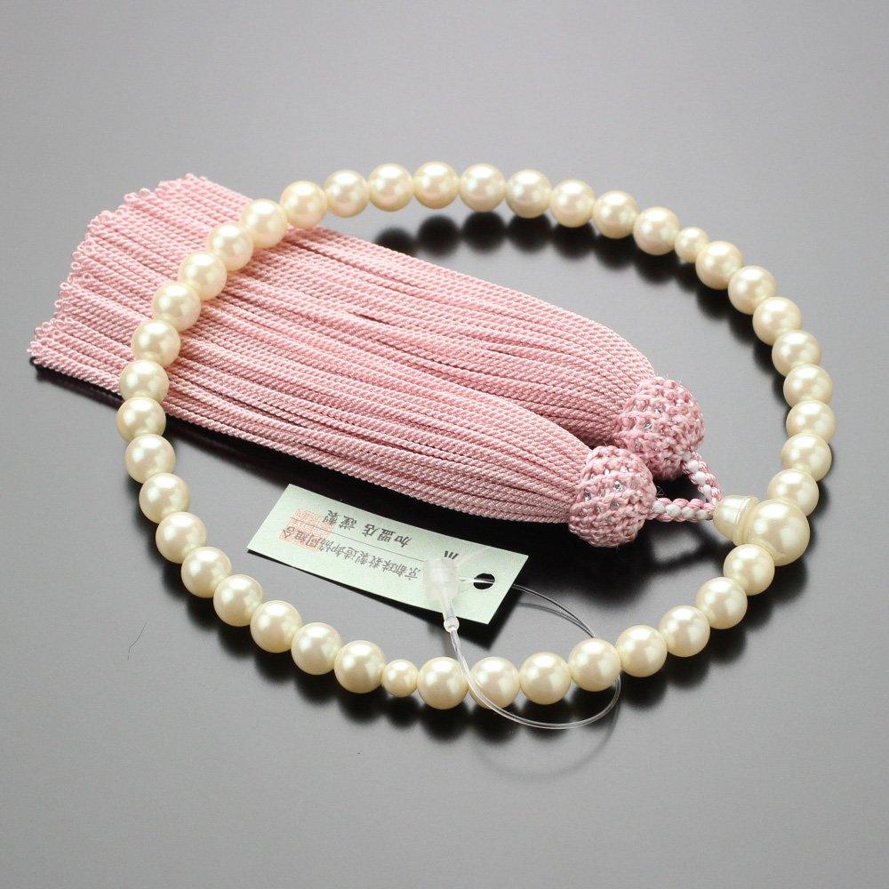 Nenjudotcom Buddhist Prayer Beads Juzu for Women 6.5mm Shell Pearl Pink Tassel Simple Style Kyoto Made with Pouch Suitable for All Buddhist Sects