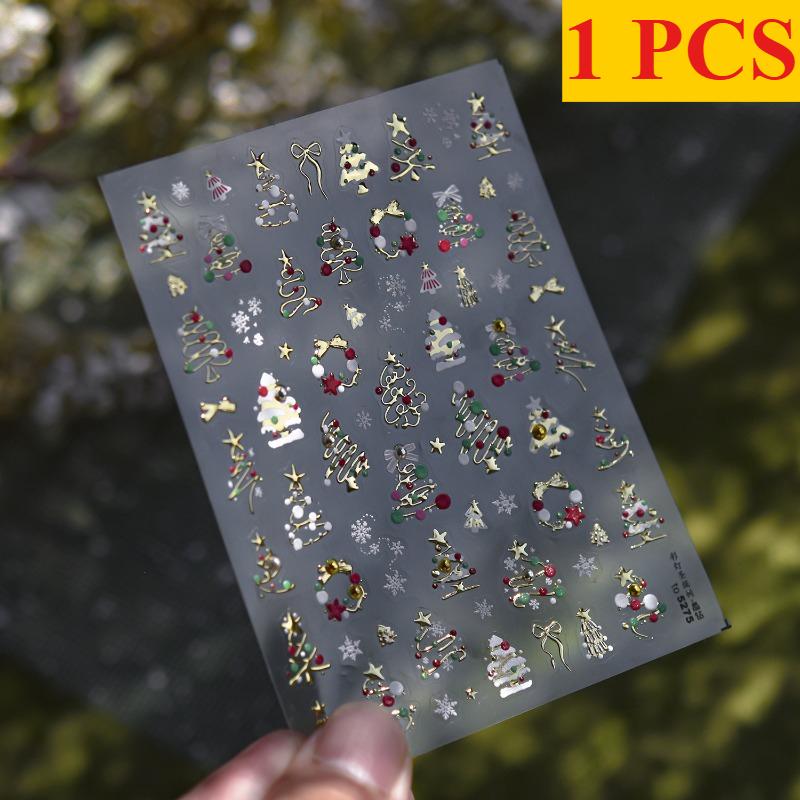 1/3pcs Christmas Nail Stickers Luxury Crystal Diamond Cartoon Tree Apple Back Glue Nail Art Stickers DIY 3D Nails Decorations