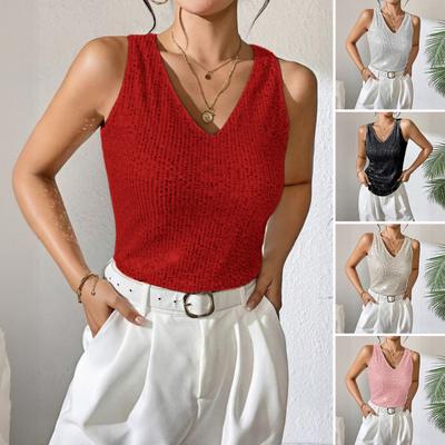 Women Vest Sequin Decoration V-Neck Sleeveless Top Loose Fit Bottoming Vest Holidays Parties Everyday Wear