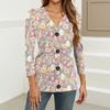 Women's Fashion Casual Print Button-down Shirt 3/4  Sleeve Tops