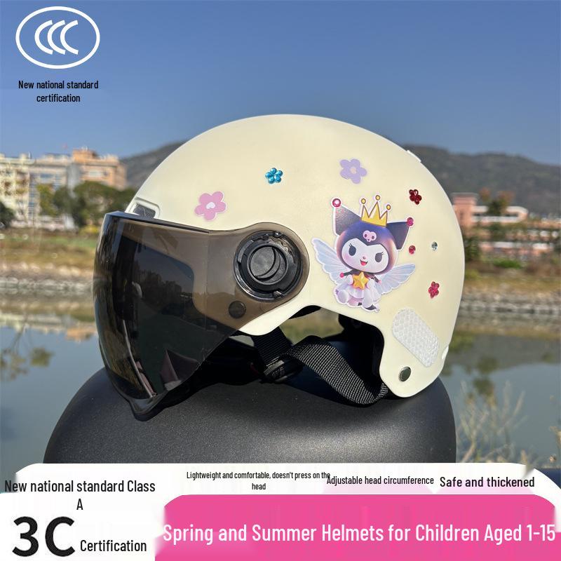 3C Certified Children's Helmet, Age 1-15: All-Season, Breathable, Sun-Protective, Anti-Fall Kuromi Design for Electric Scooters