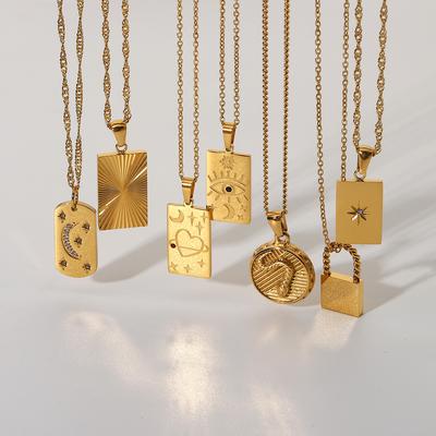 New 18k Gold-plated Stainless Steel Necklace Fashion Personalized Necklace Square Tarot Seal Pendant Necklace Jewelry