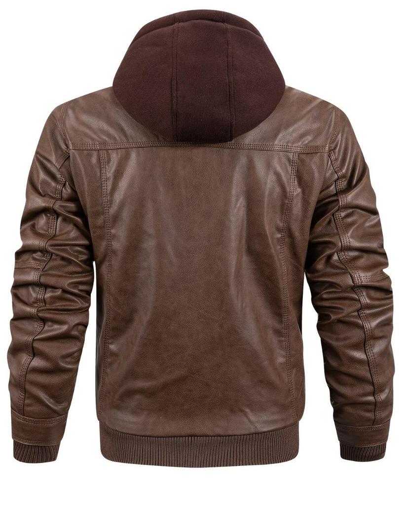 Men's PU Leather Hooded Jacket - European & American Style, Autumn/Winter Motorcycle Design