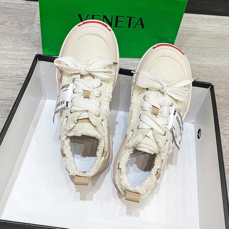 Tan Jianji, the same style, open smile thick-soled heightening canvas shoes for women's 2025 spring explosion, casual versatile beggar shoes tide