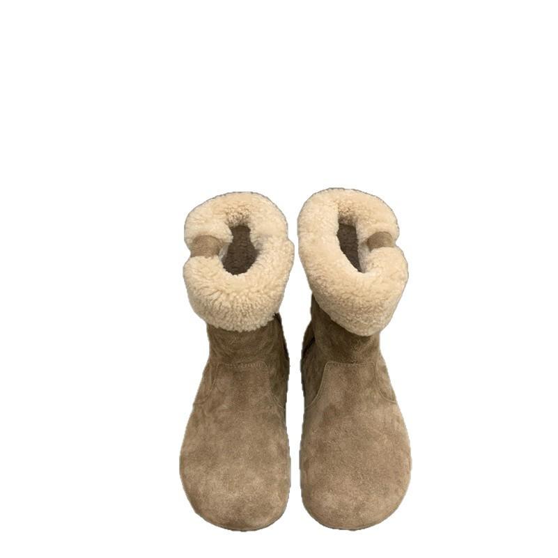 2025 autumn and winter round head flat bottom thin short boots women's retro fur versatile temperament Martin boots