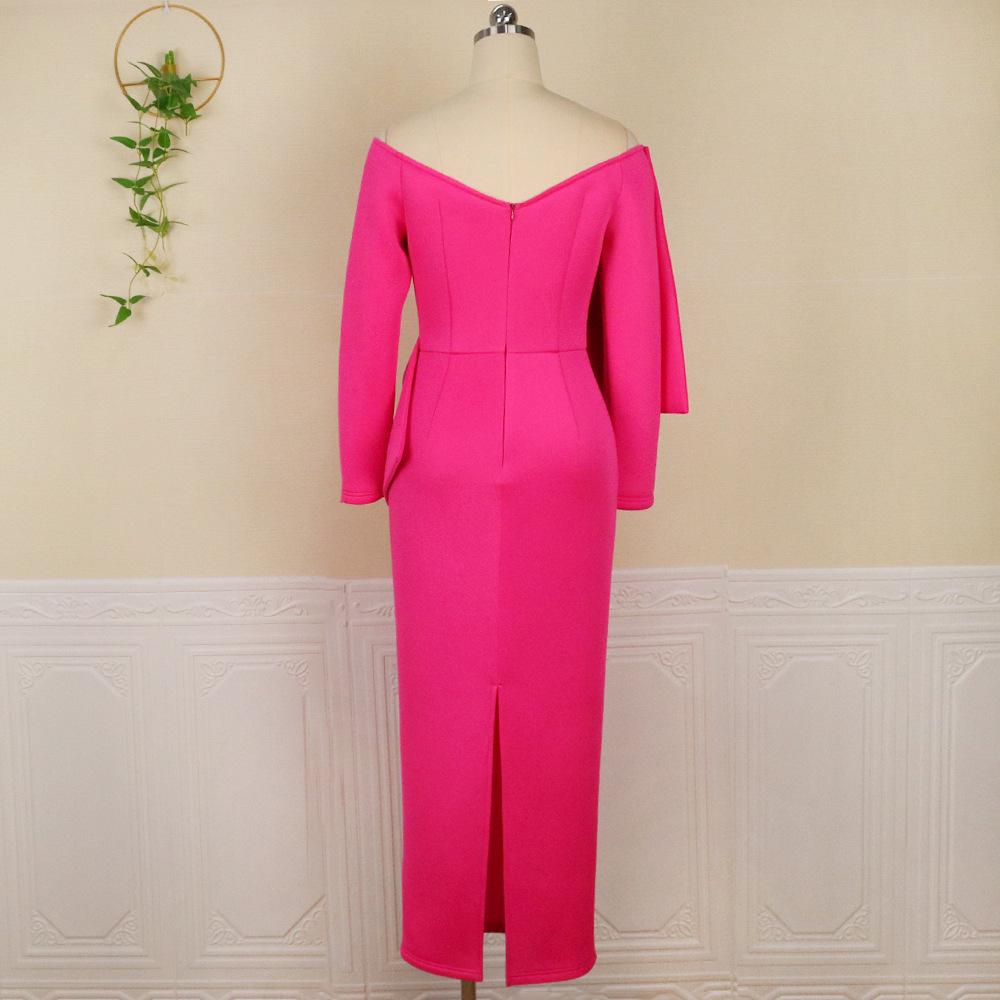 Rochie de petrecere cu umerii goi, cu fundă, talie înaltă, subțiatoare, mărimi mari S-XXXL