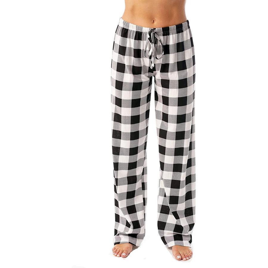 Women's Spring/Autumn Tie-Waist Plaid Printed Pants Casual Trousers Loungewear Pants