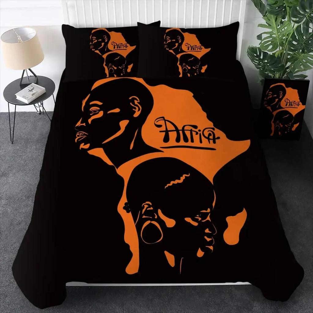 African American Duvet Cover Set Afro Bedding Set Black Women In Ethnic Dress Bed Set Tribal Modern Urban Home Decor King