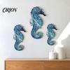 Gift for Ocean Lovers 3Pcs Wooden Seahorse Wall Decor, Coastal Home Sculpture, 2D Flat Bedroom Living Room Art Mediterranean Style Hanging Bathroom