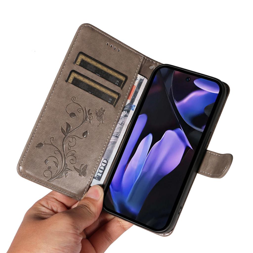 For Google Pixel 9a PU Leather Cases Flower Pattern Wallet Stand Phone Cover with Strap