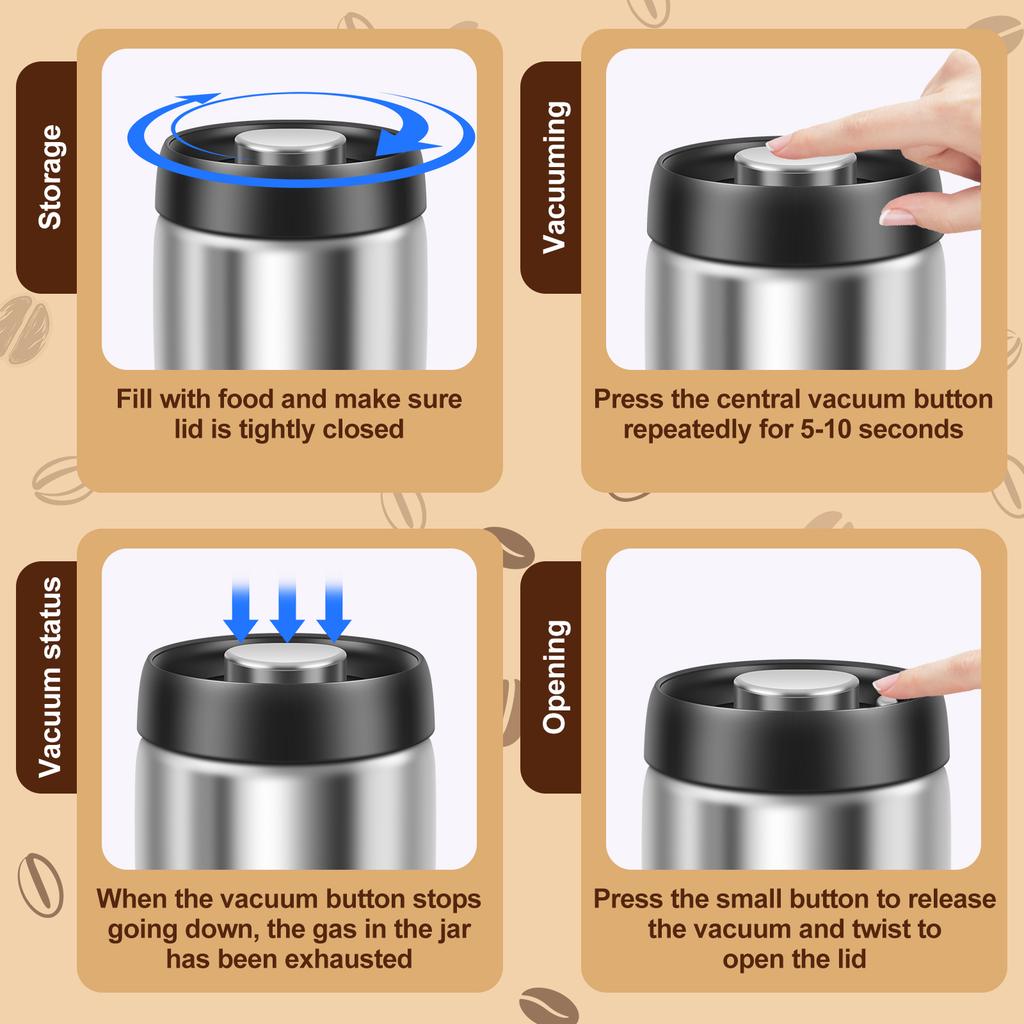 Kaffe Förseglad Burk Vakuum Rostfritt Stål Te Förvaringsburk Fuktsäker Förseglad Te Förvaringsbehållare för Hem och Kontor