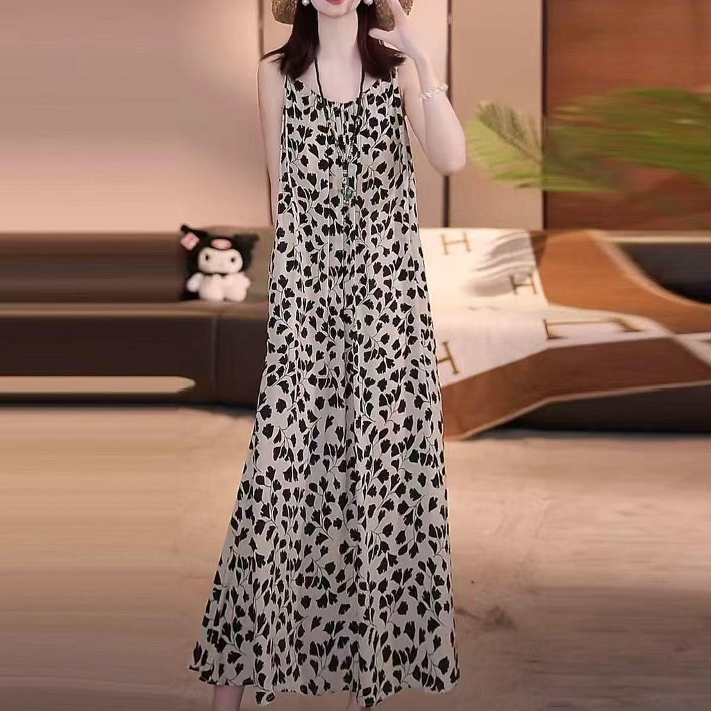 Off-Shoulder Floral A-Line Summer Dress - Women's Loose Waist, Cross-Border Style.