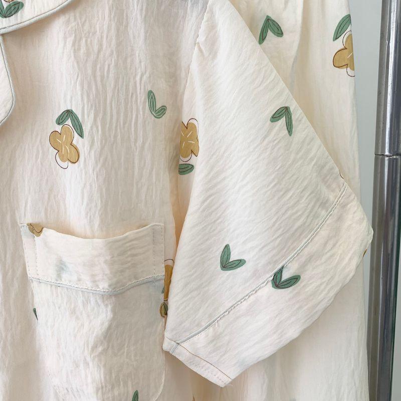 Cloud Cotton Pajamas Short Sleeve Pants Women's Two-piece Set Cotton Yarn Spring and Summer Home Wear Student Cute Cardigan Confinement Clothing