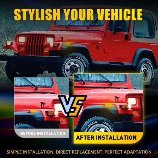 2x Clear Lens LED Side Marker Turn Lights Signal For Jeep YJ Wrangler 1987-1995