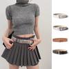 Metal Buckle Double Row Hole Belt Wide Side Hip-hop Waist Belt PU Leather Star Waistbands  Party