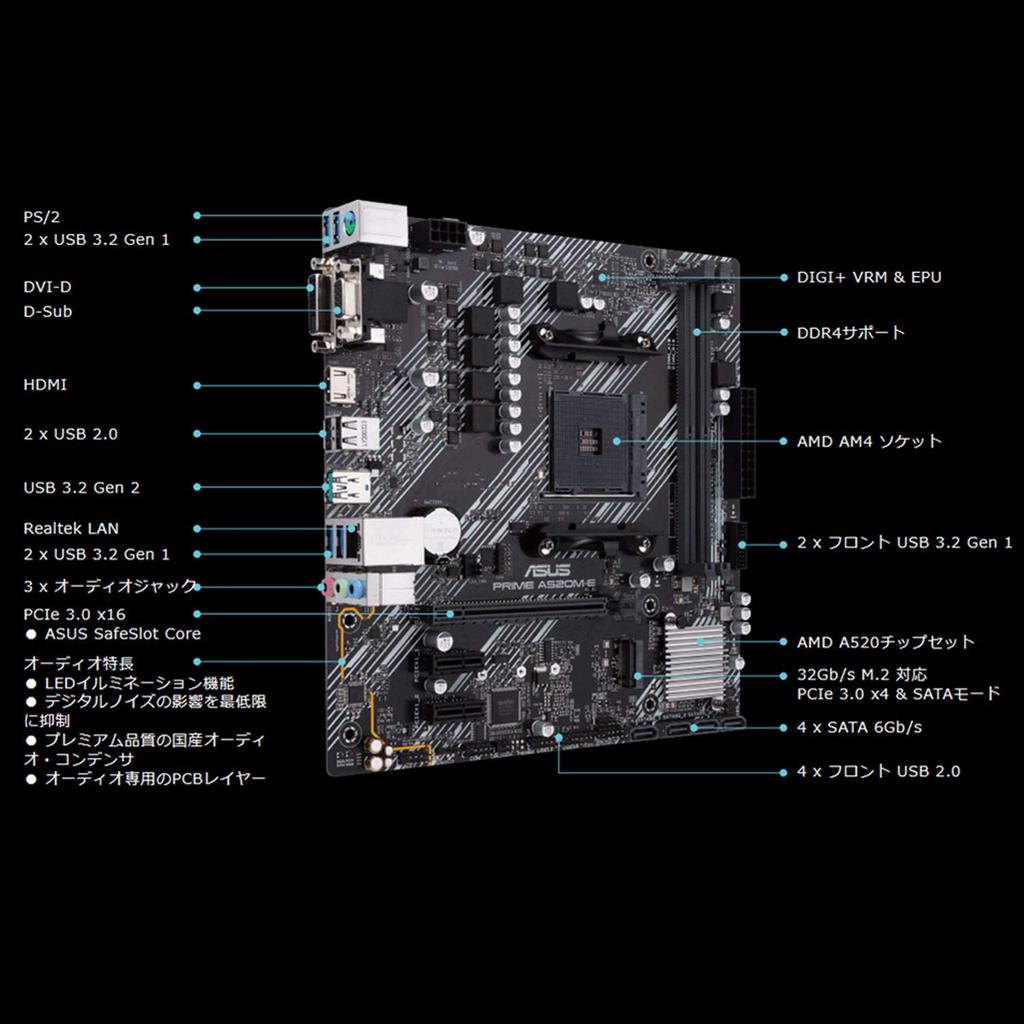 ASUS PRIME AMD Ryzen 5000 Series AM4 Compatible A520 mATX Motherboard Authorized Japanese Dealer A520M-E /