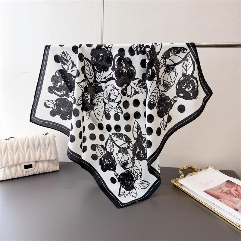 Chinese Ink and Water Temperament Cotton Linen Small Square Scarf Silk Scarf Imitation Velvet Scarf Shawl Sun Protection