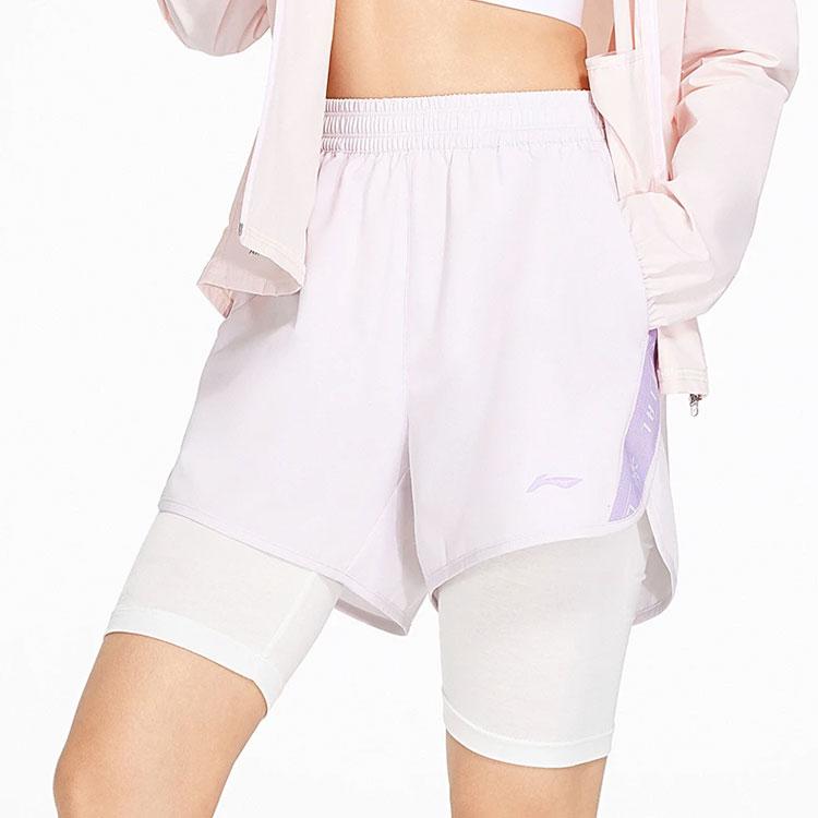 Li Ning Fitness Series Quick-Dry Color Block Letter Loose Sports Shorts Women Shorts Light-Mist-Purple AKSS356-3