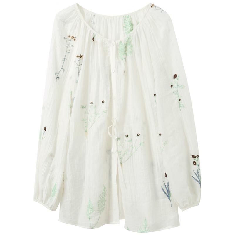 SanCai Lyocell Embroidered Loose Long Sleeve Blouse