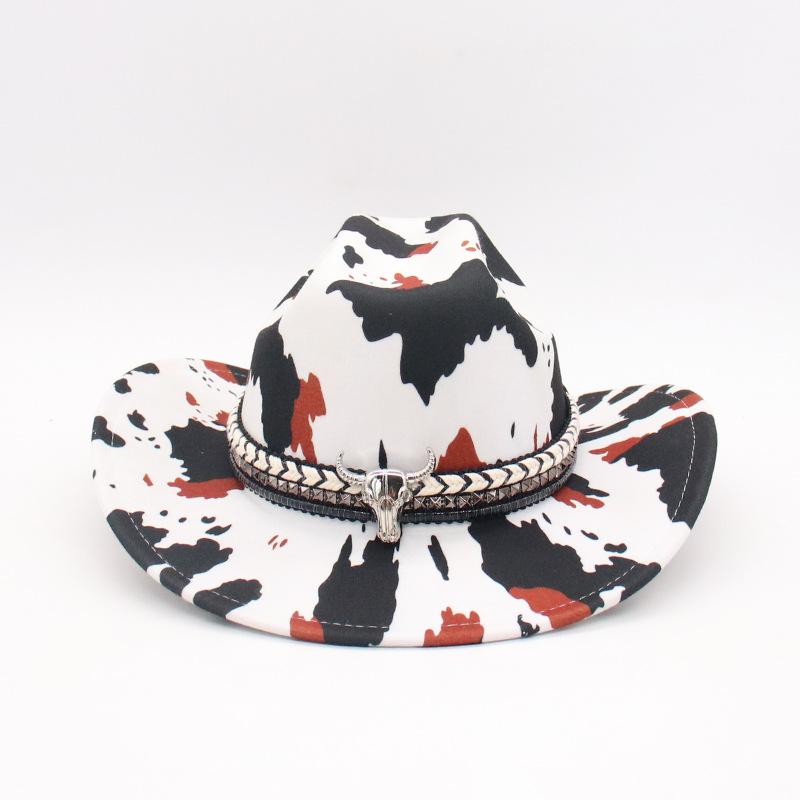 Charm Clothings Women's White/Beige Western Cowboy Felt Hat Men's And Versatile Cow Vintage Woolen Jazz Hat Top Hat Cm