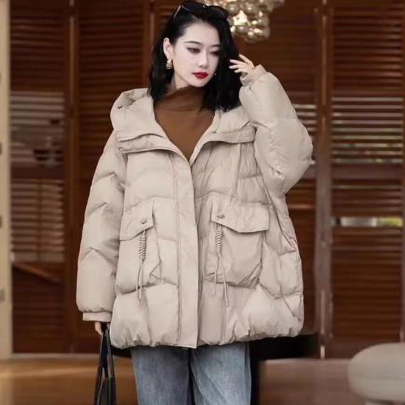 Down Jacket Hooded Autumn Winter Loose Puffer Coat Women Large Size Overcoat Thicken Parkas