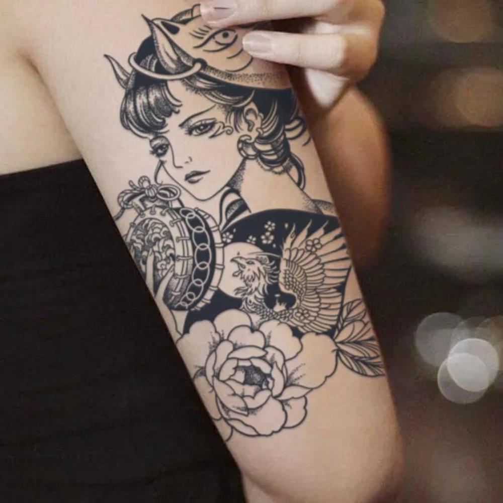 Geisha Giapponese, Durata 1-2 Settimane Impermeabile, Adesivi Tatuaggi Temporanei, Tatuaggi Finti Realistici Semi-Permanenti per Braccio.