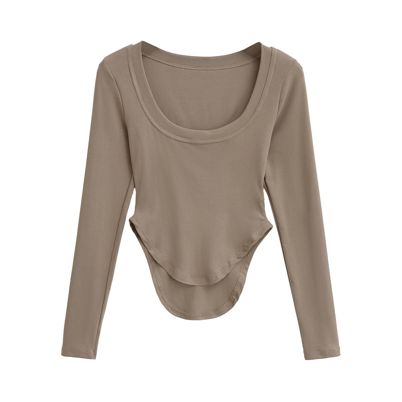 

Весна/Лето 2025 Приталенная Футболка с Длинным Рукавом и Круглым Вырезом Large кофейный