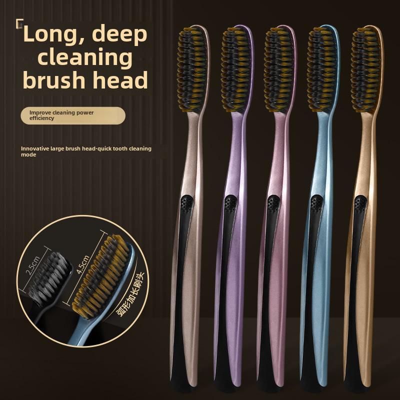 [5 Pack] U-Shaped Long Head Soft Bristle Toothbrush for Adults - Non-Slip Wide Handle
