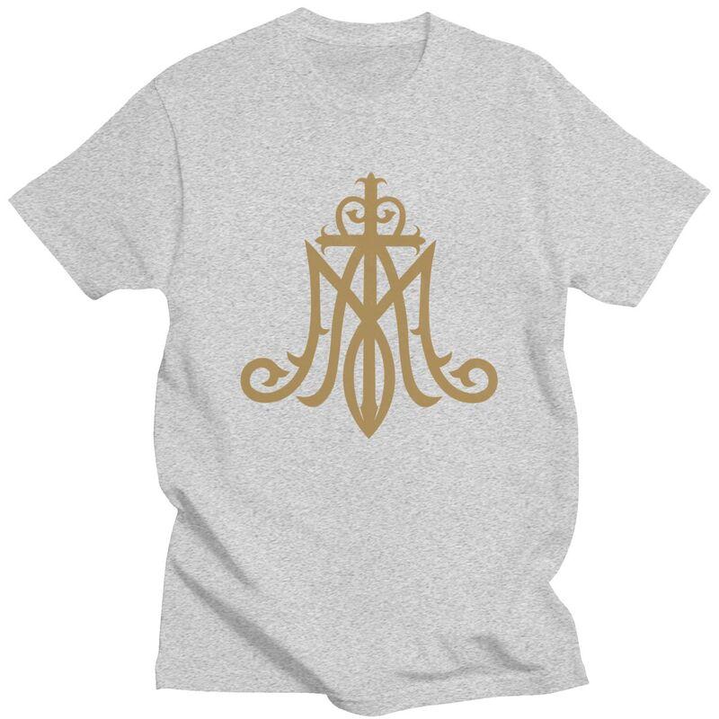 Custom Virgin Mary Monogram Ave Maria T Shirt Men Short Sleeves 100 Cotton Tshirt Leisure Catholic Christian Tees