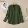 Women Casual V-Neck Solid Color Long Sleeve Blouse