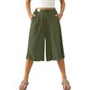 Women’s Wide Leg Culottes Drawstring Waist Loose Fit Pleated Midi Skirt Pants Soft Lightweight Fabric
