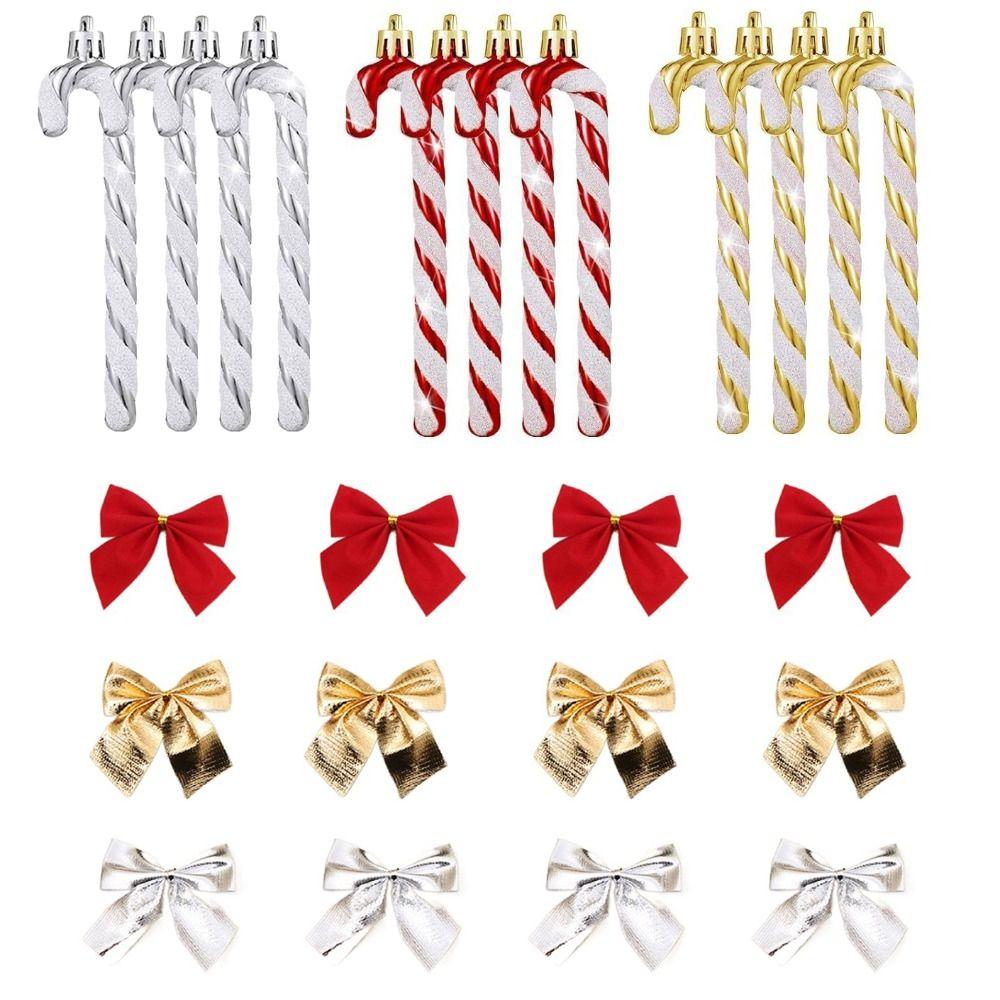 Glitter Christmas Tree Decorations Bows DIY Ornaments Christmas Party Decor Bowknot Design Hanging Decorations Kids Decoration