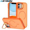 KEYSION Matte Skin Feel Lens Stand Phone Case for Magsafe for iPhone 11 12 Pro Max Magnetic Wireless Charging Shockproof Cover